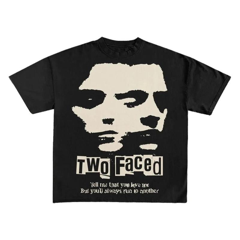 Two Faced Print Short Sleeve Graphic Unisex TShirt Womenswear Top Hoodie, Sweatshirt | PureTeeCo.com