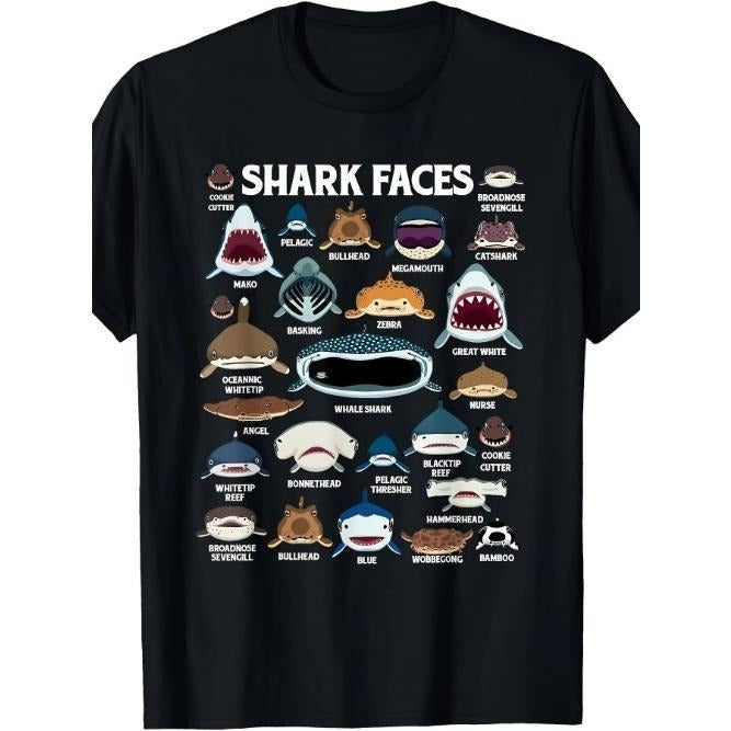 Types Of Sharks Faces Identification Birthday School Kid Men T-Shirt Made in USA Hoodie, Sweatshirt | PureTeeCo.com