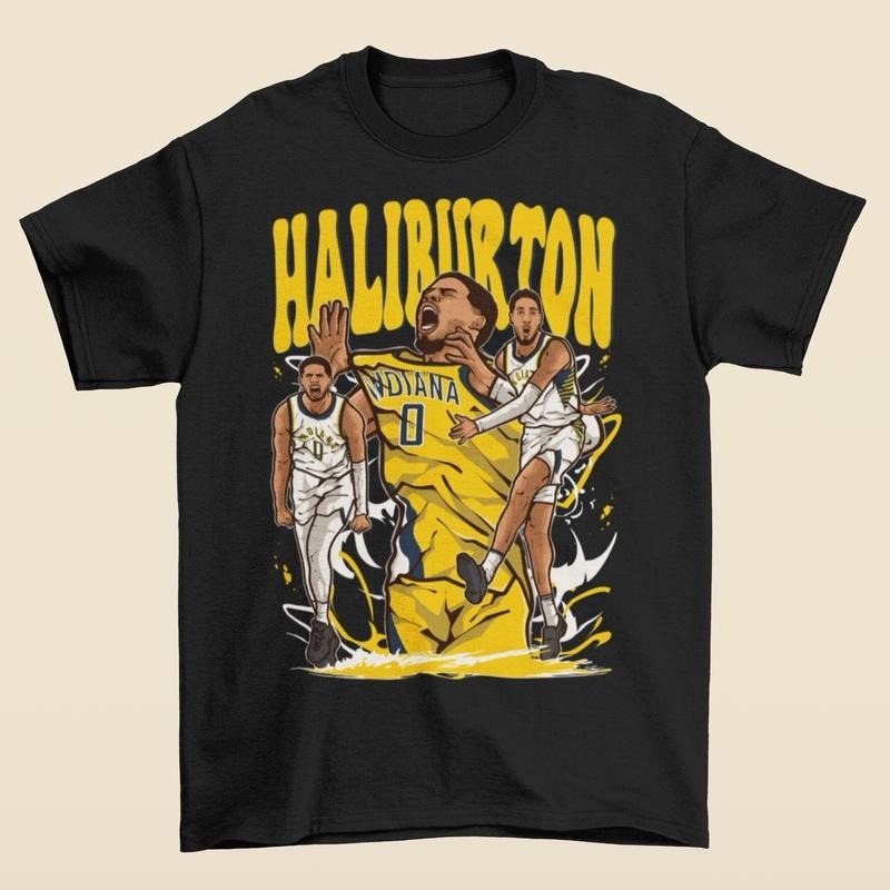 Tyrese Haliburton Cartoon Style Indiana Basketball T-Shirt, Homage Retro Classic Graphic Tee, Basketball Lover Player...
