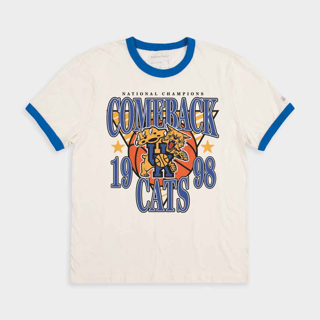 1997-98 Kentucky Basketball "Comeback Cats" Ringer Tee Hoodie, Sweatshirt | PureTeeCo.com (Image 1)