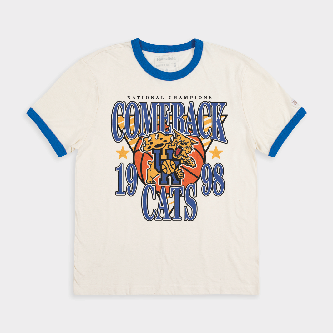 1997-98 Kentucky Basketball "Comeback Cats" Ringer Tee Hoodie, Sweatshirt | PureTeeCo.com (Image 1)