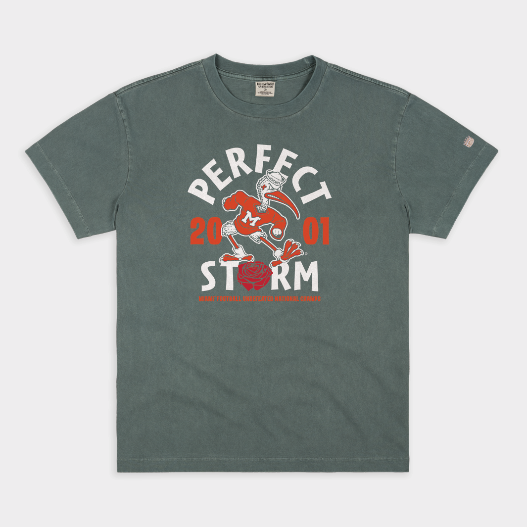 2001 Miami Football National Champs Vintage Heavyweight Tee Hoodie, Sweatshirt | PureTeeCo.com (Image 1)