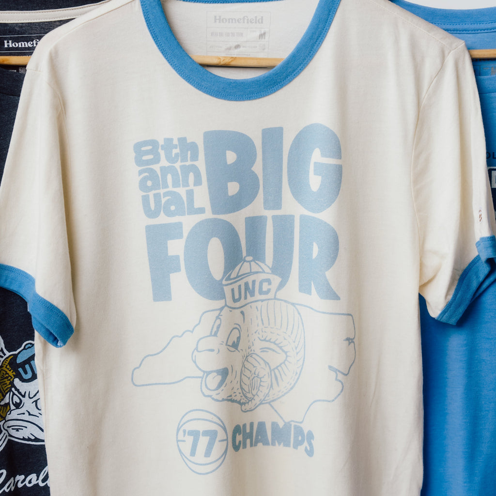 UNC Tar Heels Big Four 1977 Champs Ringer Tee Hoodie, Sweatshirt | PureTeeCo.com (Image 2)