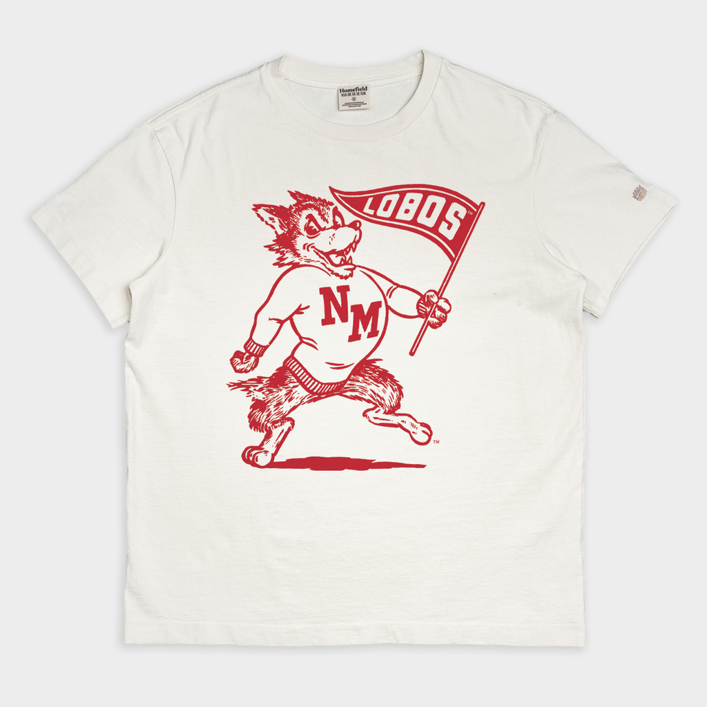 New Mexico Lobos 1940s Mascot Vintage Heavyweight Tee Hoodie, Sweatshirt | PureTeeCo.com (Image 1)