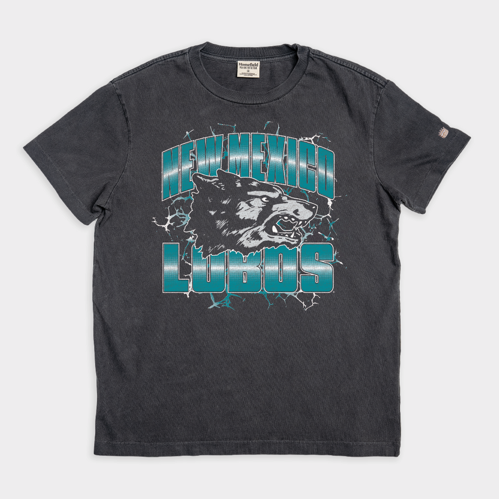 New Mexico Lobos Retro Logo Vintage Heavyweight Tee Hoodie, Sweatshirt | PureTeeCo.com (Image 1)
