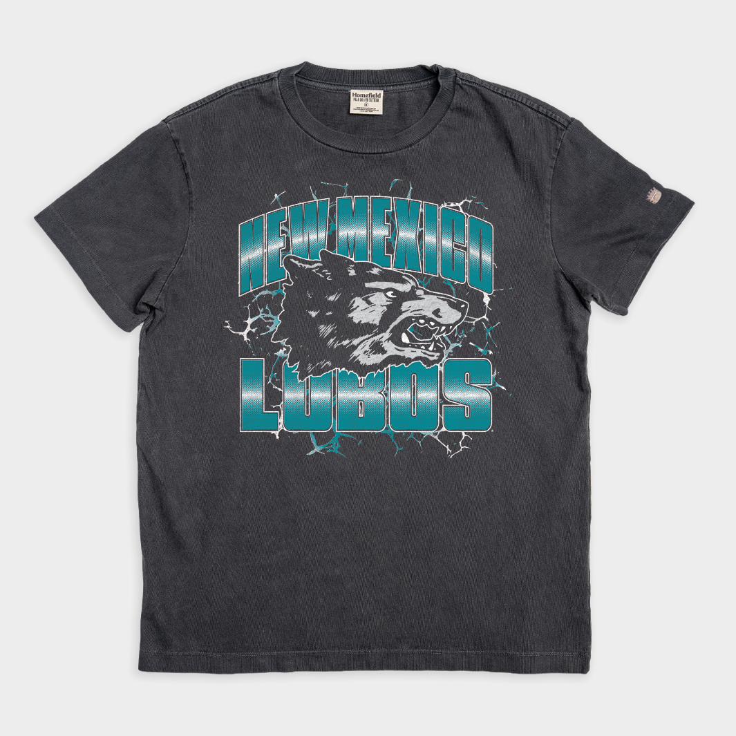 New Mexico Lobos Retro Logo Vintage Heavyweight Tee Hoodie, Sweatshirt | PureTeeCo.com (Image 1)