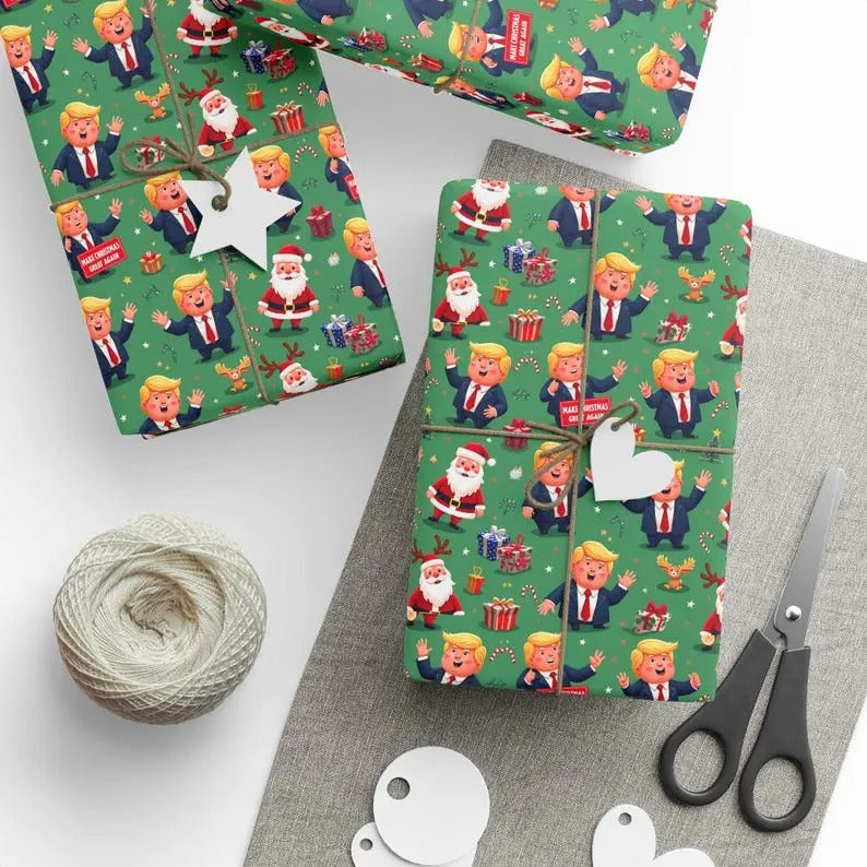 USA Election Humorous Wrapping Papers, Donald Trump Cartoon Design for Christmas, Wrapping Paper Rolls, Funny Political...