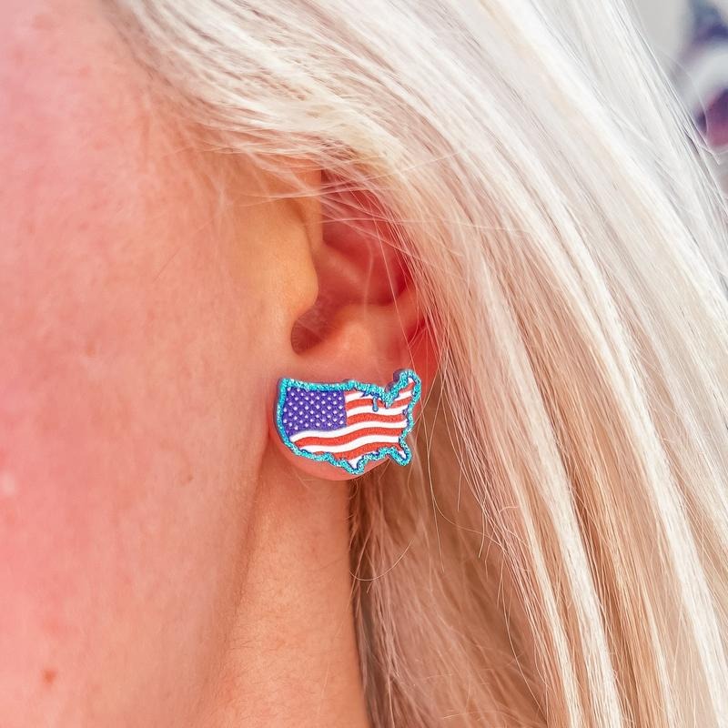 USA Flag 4th of July Glitter Stud Earrings T-Shirts, Hoodie, Sweatshirt | PureTeeCo.com