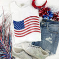 USA Flag Sequin Patch Comfort Colors T-Shirt -- WHITE Hoodie, Sweatshirt | PureTeeCo.com