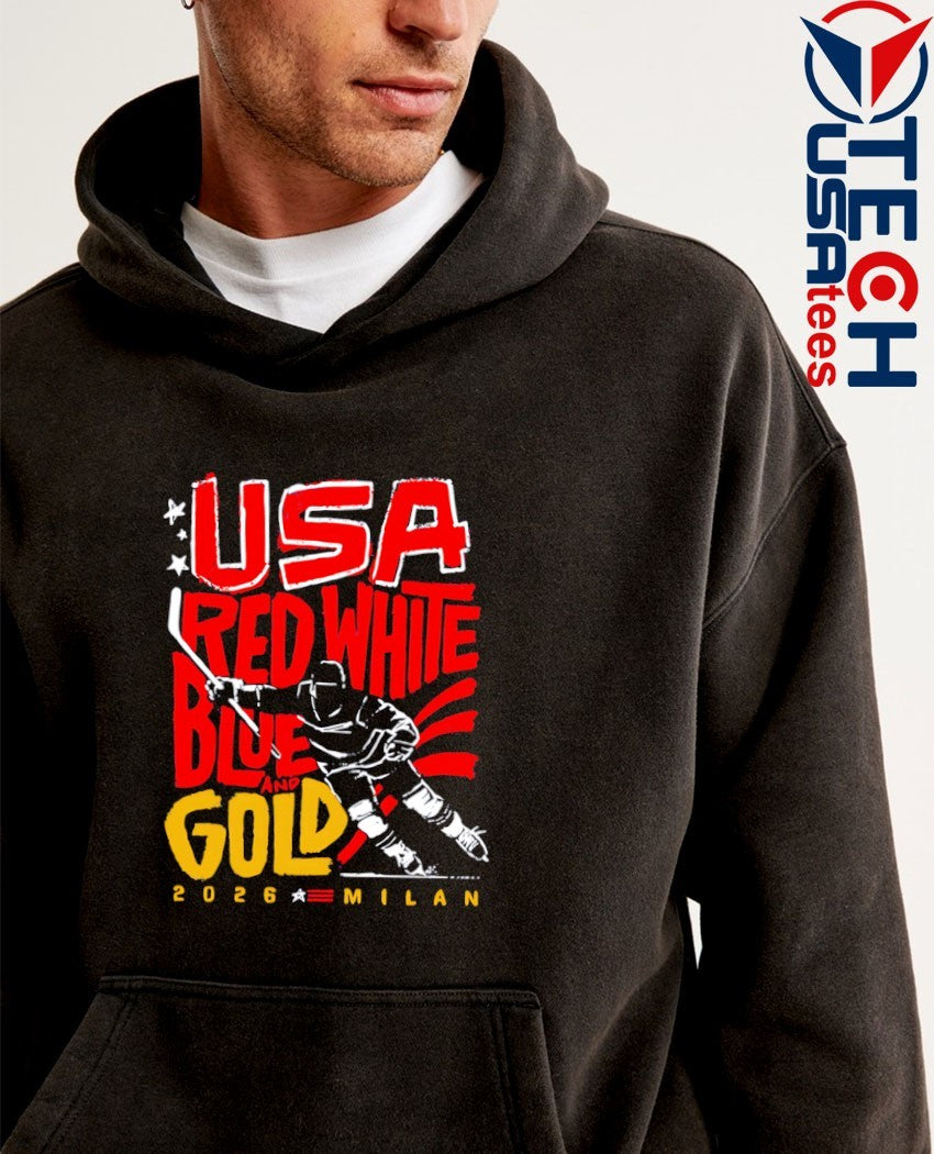 USA Hockey Red White Blue and Gold 2026 Milan shirt