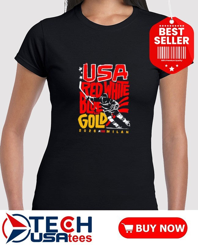 USA Hockey Red White Blue and Gold 2026 Milan shirt