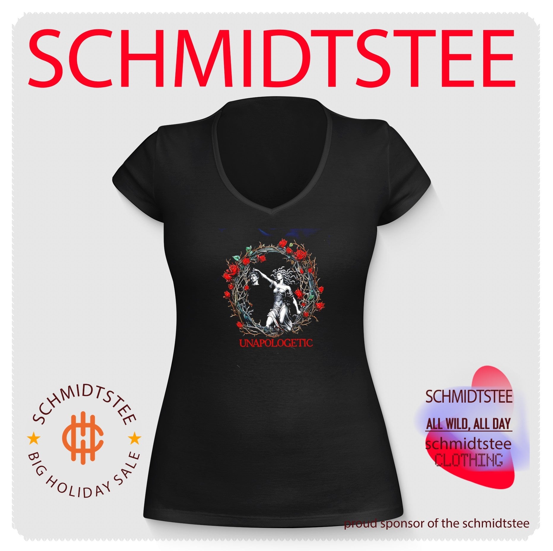 Unapologetic Medusa illustration encircled by red roses retro shirt