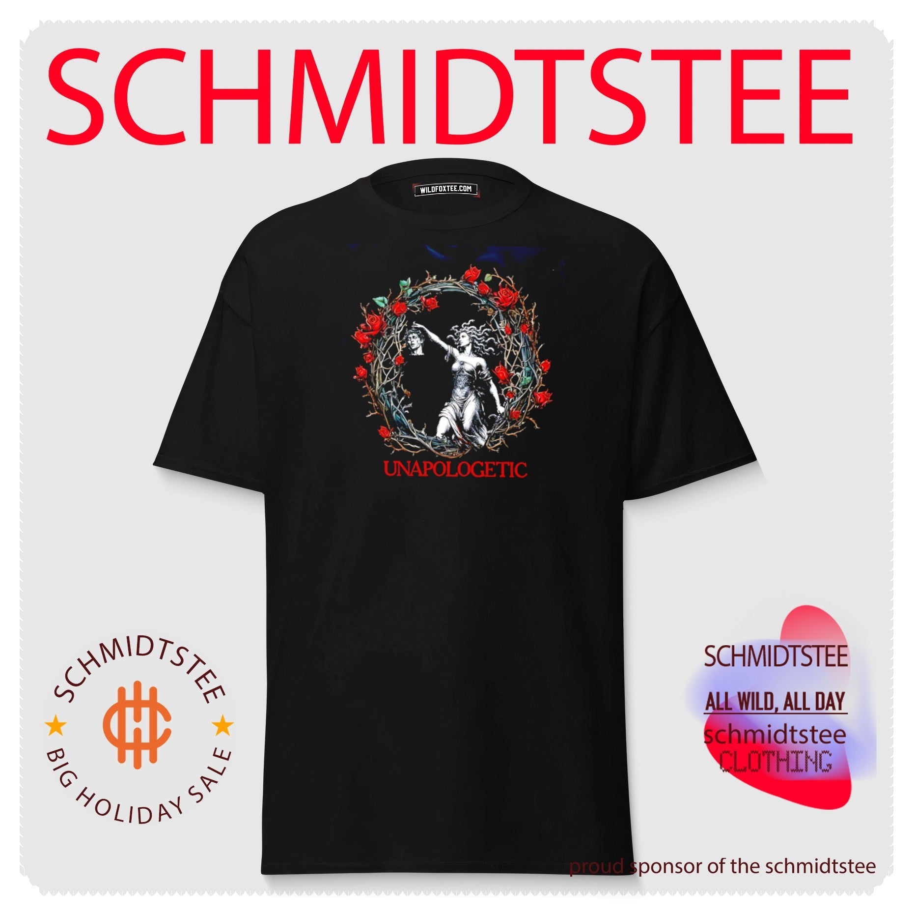 Unapologetic Medusa illustration encircled by red roses retro shirt