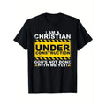 Under Construction Letters Print Men's Crew Neck Short Sleeve Tee Fashion T-Shirt, Casual Comfy Breathable Top For Spring...