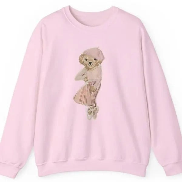 Unisex Ballerina Polo Bear Crewneck Pink Sweatshirt, Feminine Bear, Animal Sweater, Bear Lover Shirt Sweatshirt, Girlie,...