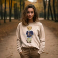 Unisex Casual Polo Bear Crewneck Tan Sweatshirt, Stylish Bear, Animal Sweater, Bear Lover Shirt Winter Sweatshirt Teddy...