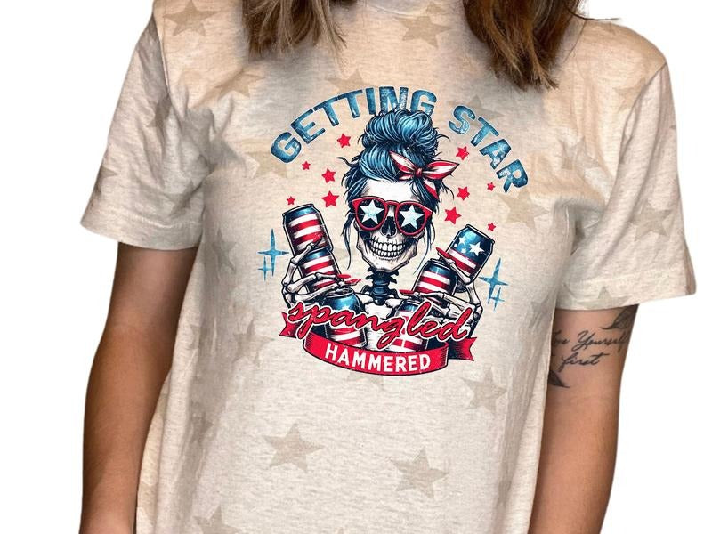 Unisex Getting Star Spangled Hammered July4th T-Shirt, Independence Day Skeleton Shirt Hoodie, Sweatshirt | PureTeeCo.com