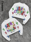 Unisex Letter & Star Print Round Neck Sweatshirt, Regular Fit Casual Street Long Sleeve Pullover for Daily Wear, Unisex...