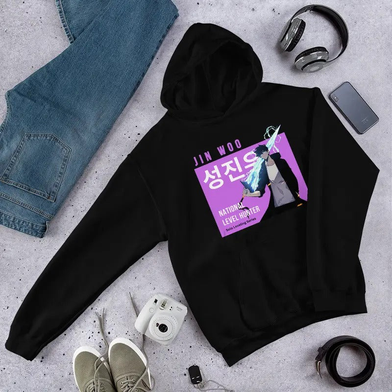 Unisex Sung Jin Woo Poster Hoodie Solo Leveling Hoodie Anime Lover Hoodie Hoodie For Men Hoodie For Women T-Shirts,...
