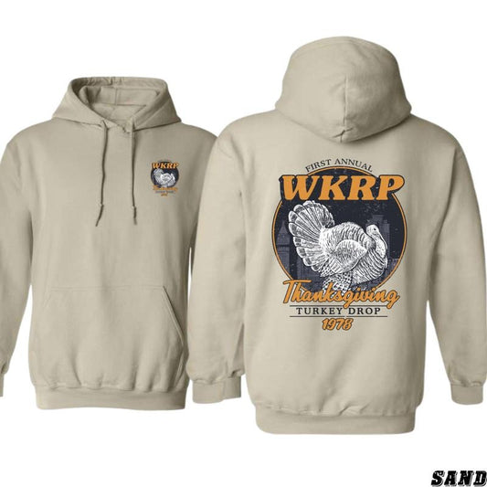Unisex WKRP Thanksgiving Hoodie with Retro Turkey Drop Design - hoodies for men, Menswear, Sweatshirts