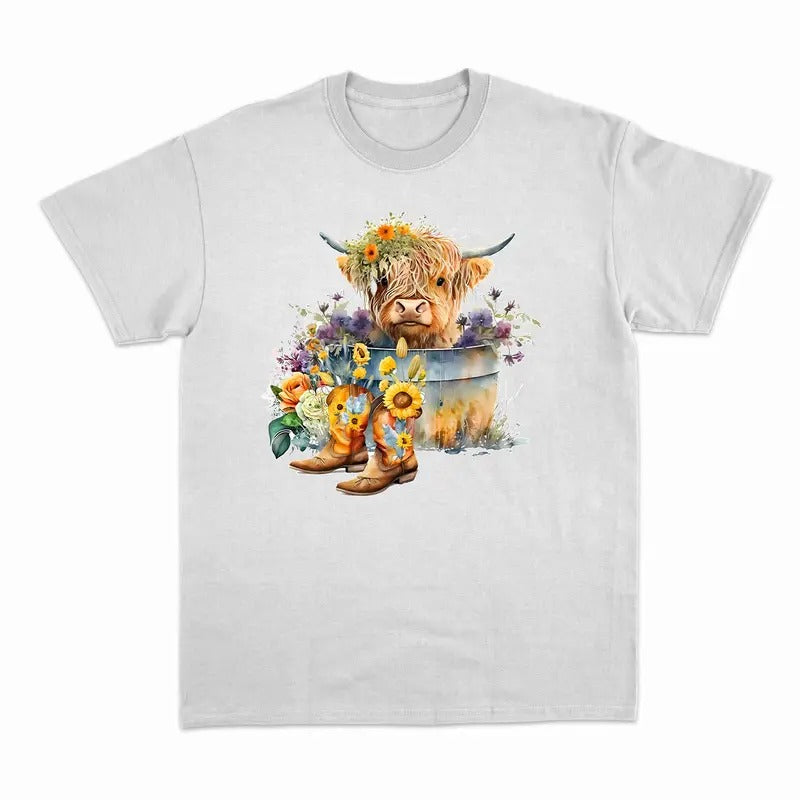Unisex _Flower and Cow shirt, Cute Highland Cow T-Shirt  , Sweatshirt  and Hoodie | PureTeeCo.com