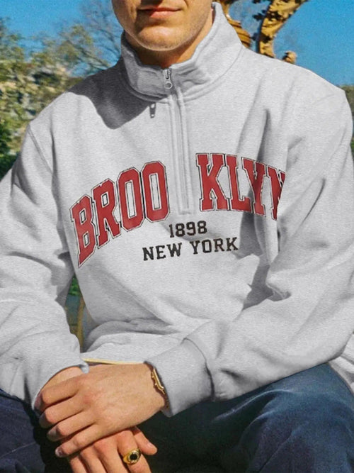Unisex's Letter & Number Print Drop Shoulder Half Zip Sweatshirt, Regular Fit Casual Long Sleeve Stand Collar Pullover...