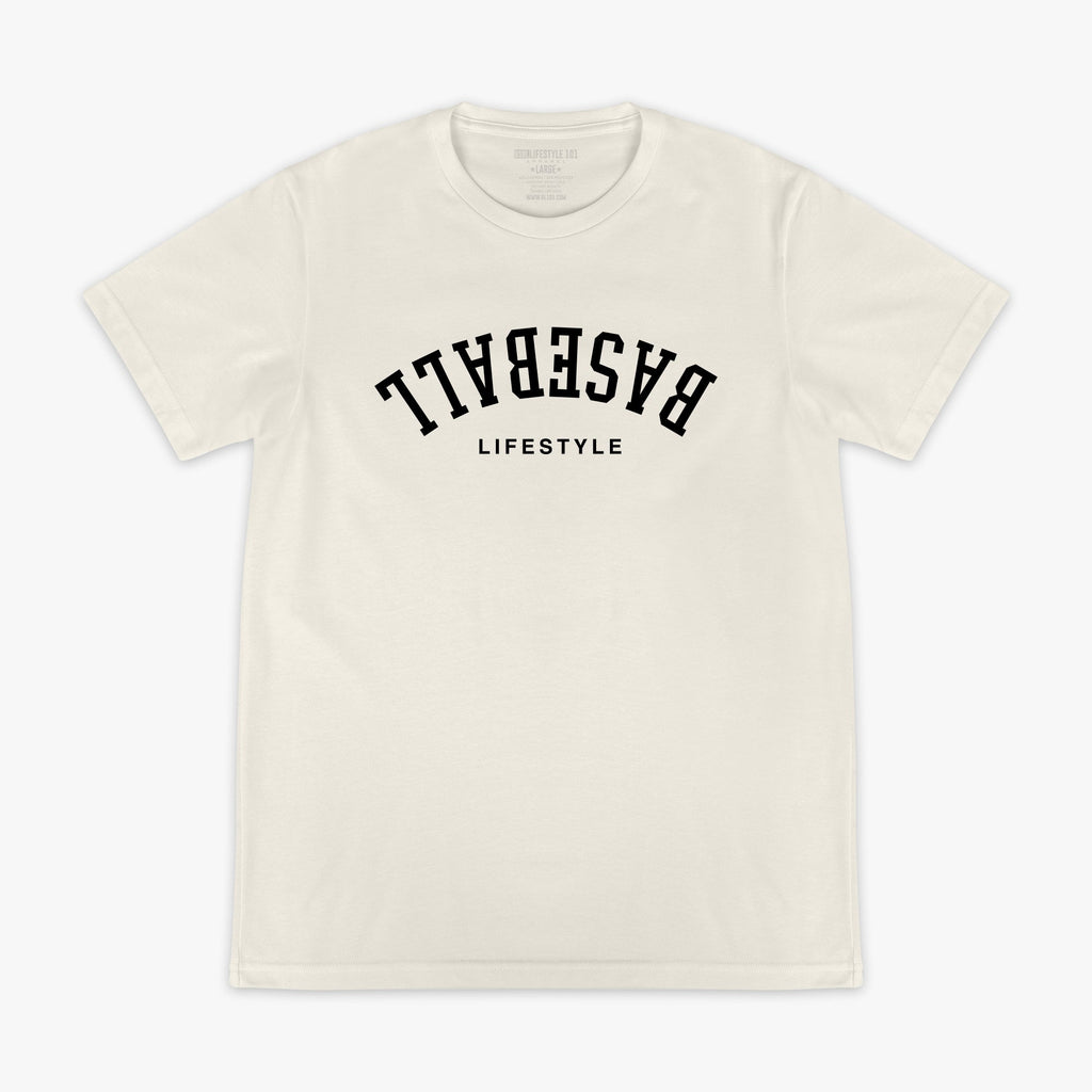 Upside Down Baseball Tee - Cream/Black Hoodie, Sweatshirt | PureTeeCo.com (Image 1)