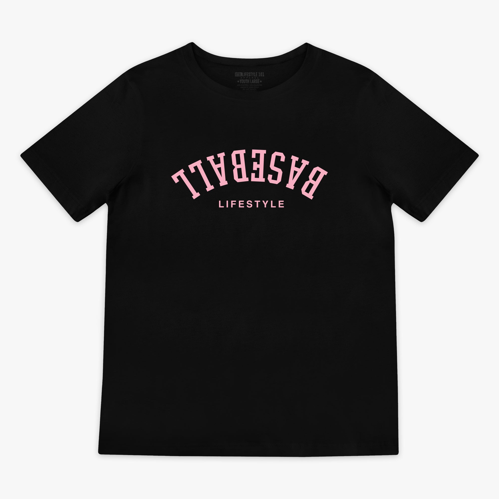 Upside Down Baseball Youth Tee - Black/Pink Hoodie, Sweatshirt | PureTeeCo.com (Image 1)