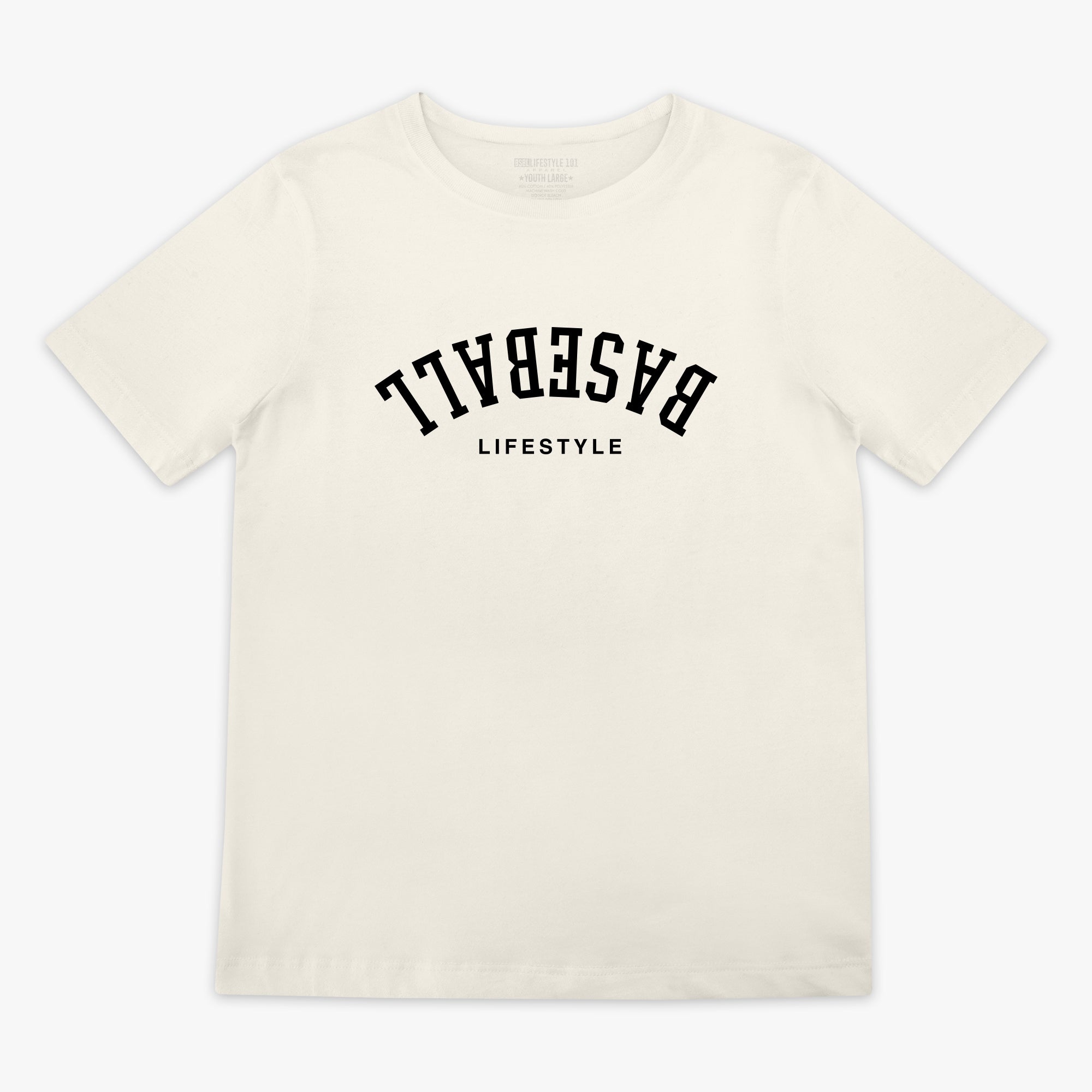 Upside Down Baseball Youth Tee - Cream/Black Hoodie, Sweatshirt | PureTeeCo.com (Image 1)
