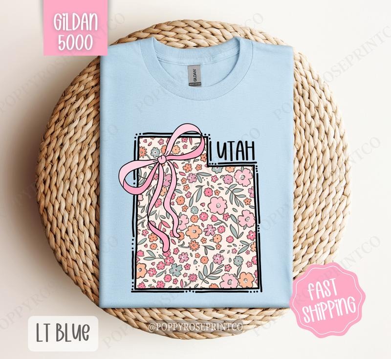 Utah Floral Bow Gildan T-shirt, Cute Trendy Tee, State Coquette Oversized Top Hoodie, Sweatshirt | PureTeeCo.com