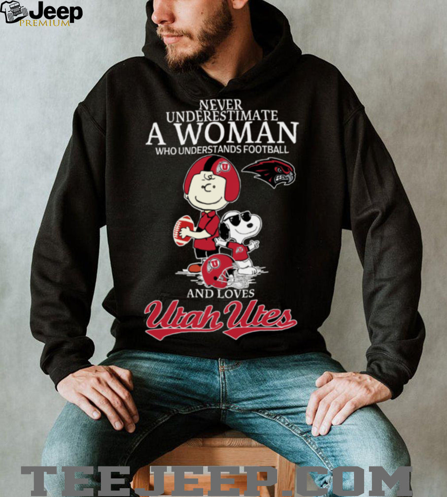 Utah Utes X Peanuts Characters Never Underestimate A Woman Who Understands Football And Loves Utah Utes Tee