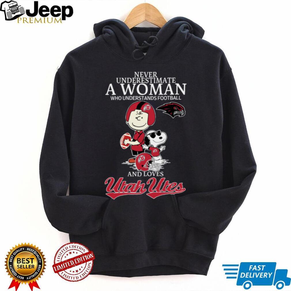 Utah Utes X Peanuts Characters Never Underestimate A Woman Who Understands Football And Loves Utah Utes Tee