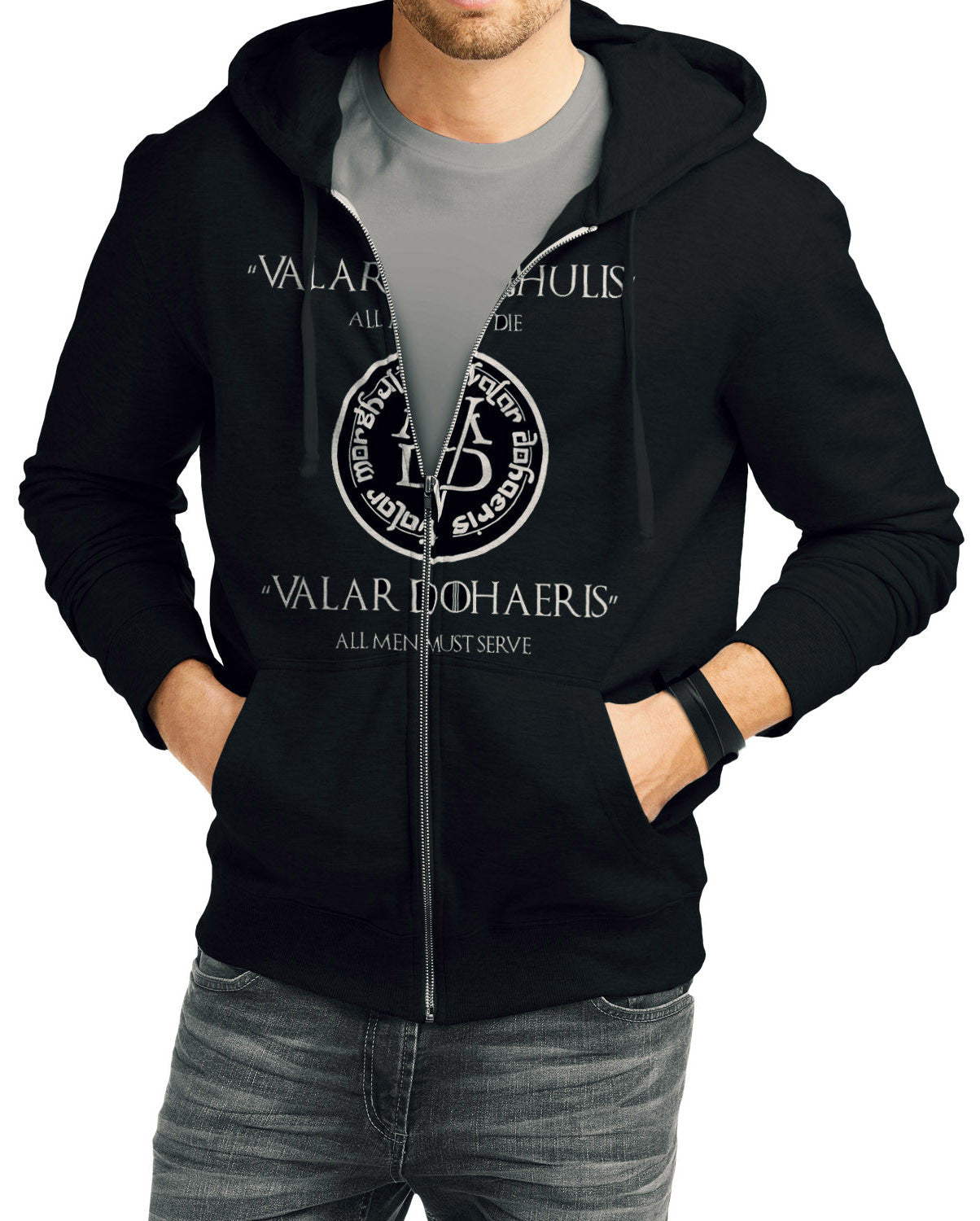Valar Morghulis All Men Must Die Black Zipper Hoodie T-Shirts, Sweatshirt | PureTeeCo.com