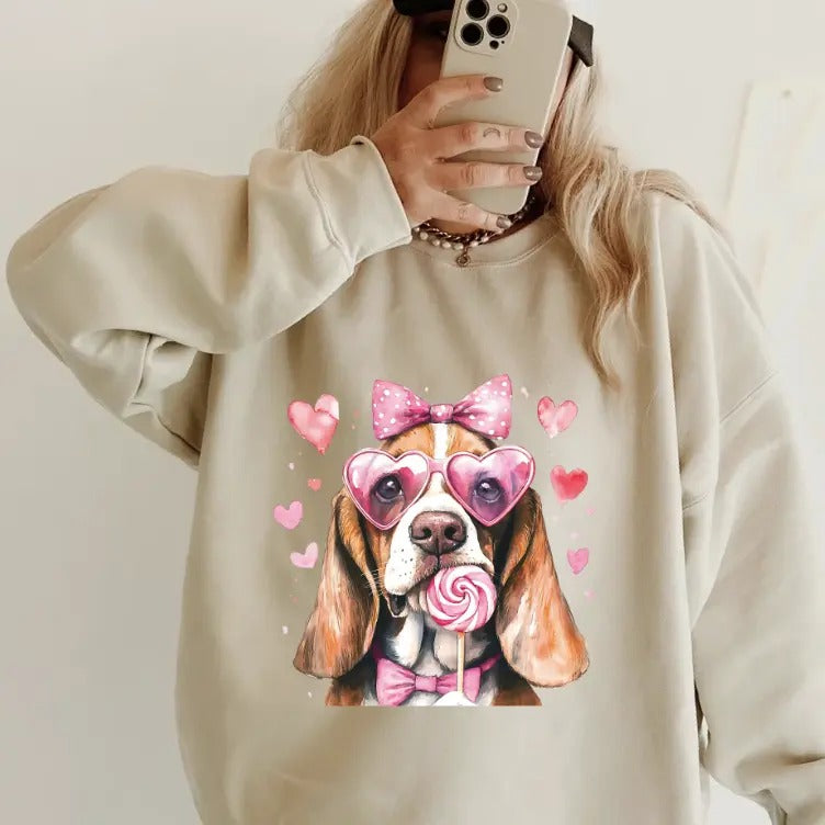 Valentine Basset Hound Sweatshirt ~ Sweatshirt Unisex Apparel Relaxed Fit Printed in the USA Clothing Womenswear Casual...