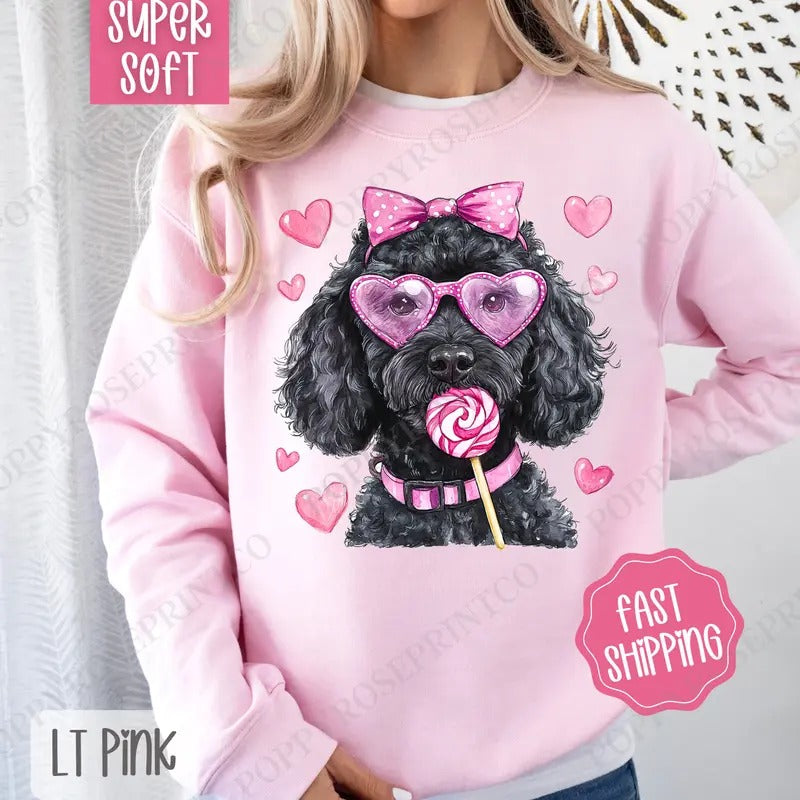 Valentine Black Doodle Sweatshirt, Valentine's Day Crewneck, Cute Women's Sweater T-Shirts, Hoodie | PureTeeCo.com