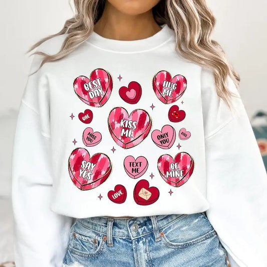 Valentine Candy Hearts Sweatshirt Pink Valentines Day , Retro Valentine , XOXO , Love , Valentines  , Brushstroke