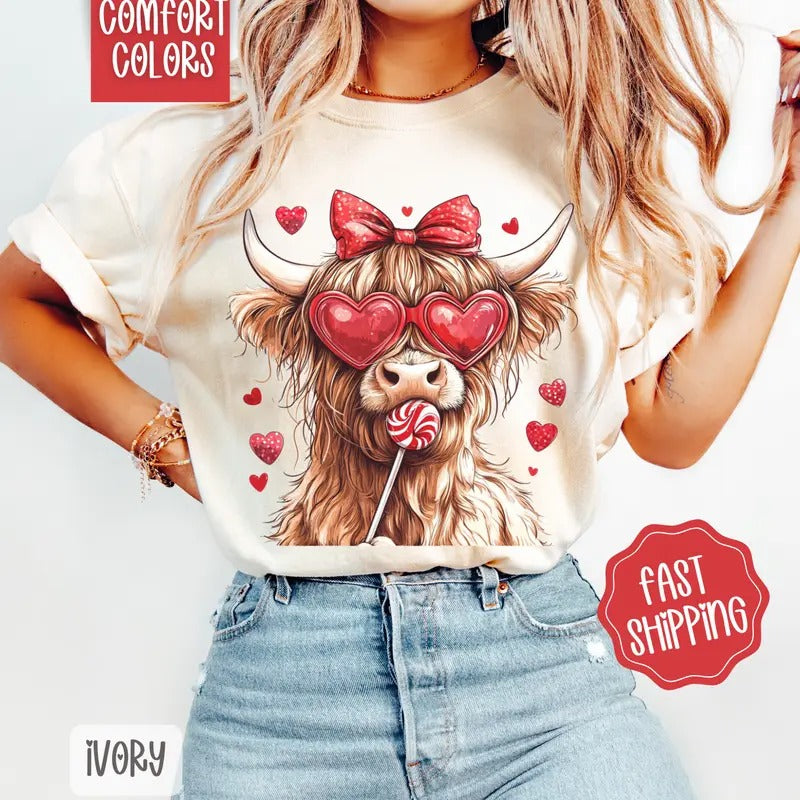 Valentine Cow Shirt Comfort Colors, Valentine's Day Women's Tee, Cute Women's Tshirt Hoodie, Sweatshirt | PureTeeCo.com