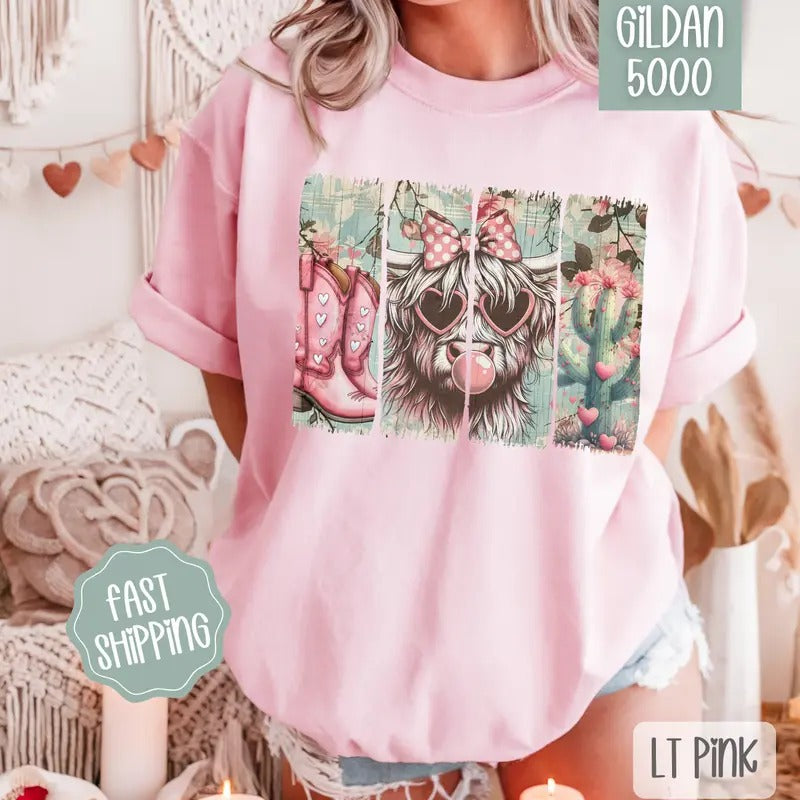 Valentine Cow Shirt Gildan, Valentine's Day Women's Tee, Western Women's Tshirt Plus Sizes Hoodie, Sweatshirt | PureTeeCo.com