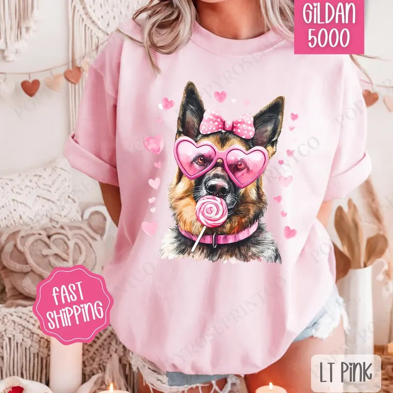Valentine German Shepherd Shirt Gildan, Valentine's Day Women's Tee, Cute Women's Tshirt Plus Sizes Hoodie, Sweatshirt