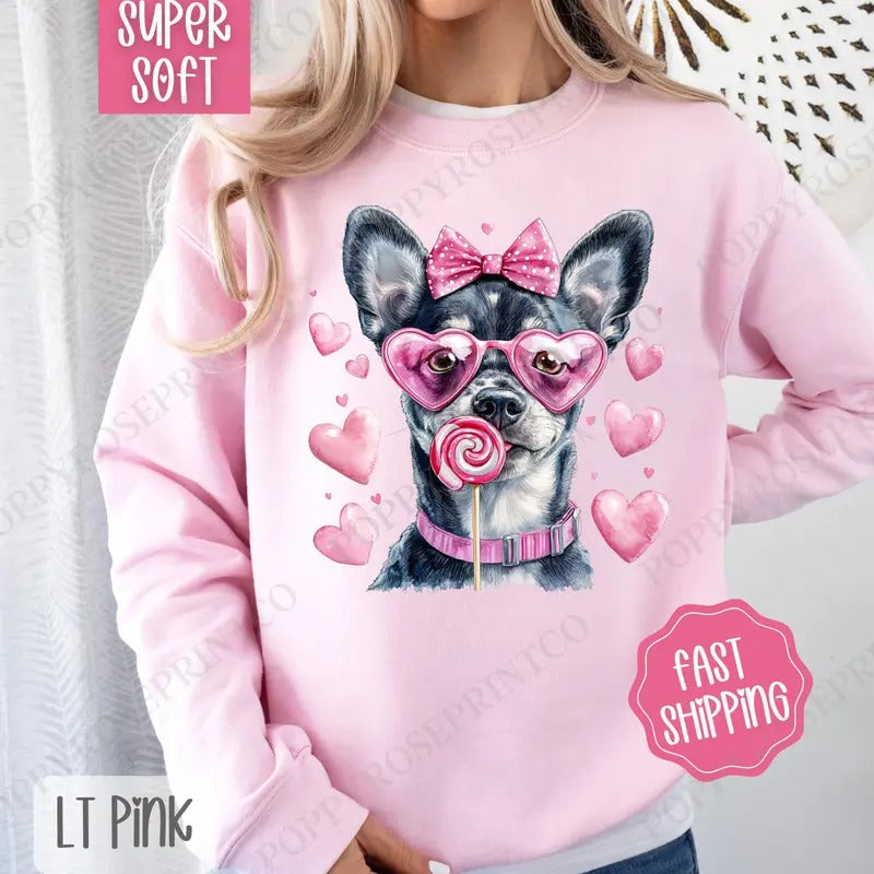 Valentine Heeler Sweatshirt, Valentine's Day Crewneck, Cute Women's Sweater T-Shirts, Hoodie | PureTeeCo.com