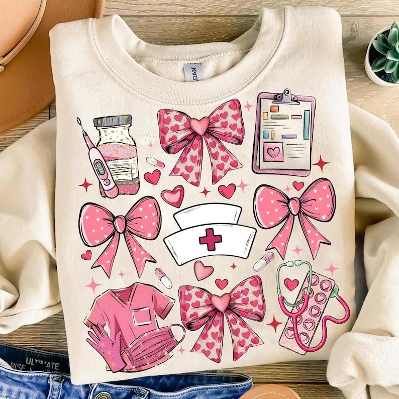 Valentine Nurse Coquette Sweatshirt, nurse coquette bow , Valentine , Retro Valentine , nurse  ,Valentine coquette