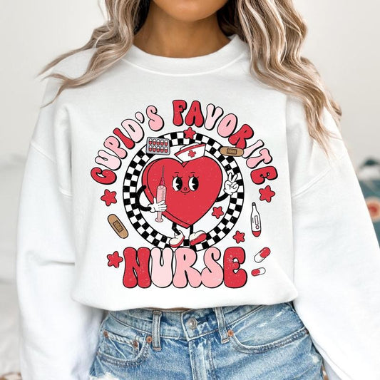 Valentine Nurse Sweatshirt, Cupids Favorite Nurse Sweatshirt, Checkered Heart Sweatshirt, Retro Valentine Sweatshirt, Nurse Valentines , Valentines Day Sweatshirt