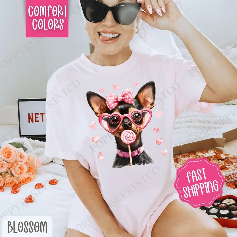 Valentine Pinscher Shirt Comfort Colors, Valentine's Day Women's Tee, Cute Women's Tshirt Hoodie, Sweatshirt | PureTeeCo.com