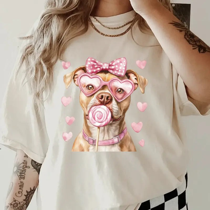 Valentine Pitbull Dog Shirt ~ Unisex Apparel Relaxed Fit Printed In The USA Clothing Womenswear Casual Comfort Cotton Top...