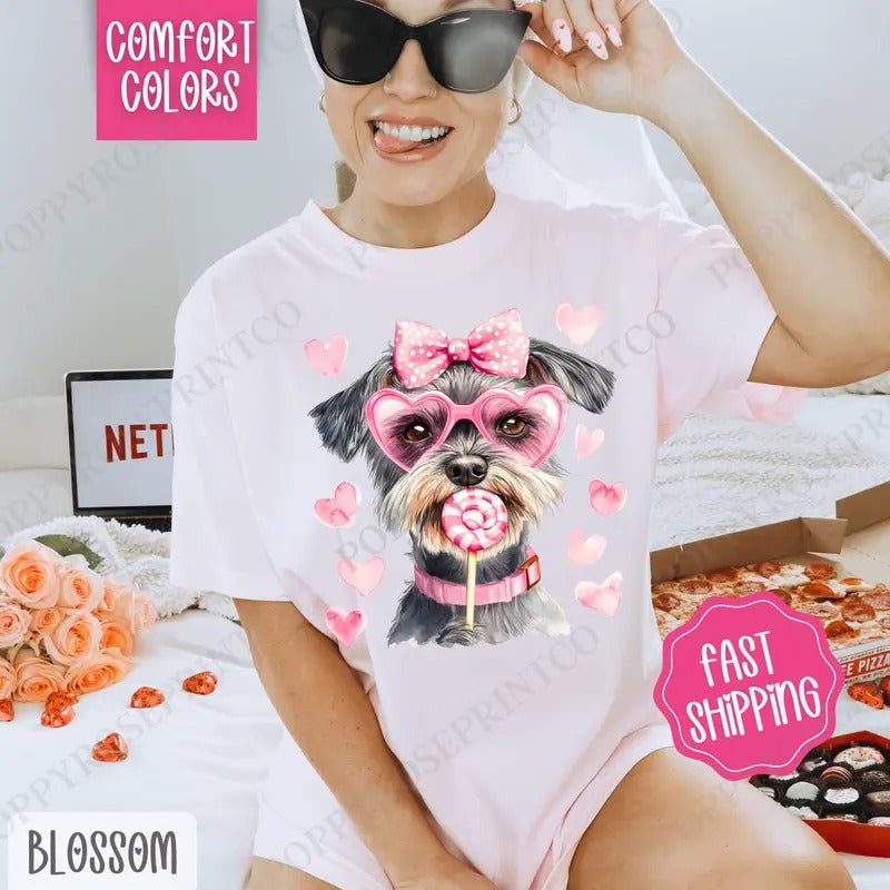 Valentine Schnauzer Shirt Comfort Colors, Valentine's Day Women's Tee, Cute Women's Tshirt Hoodie, Sweatshirt | PureTeeCo.com