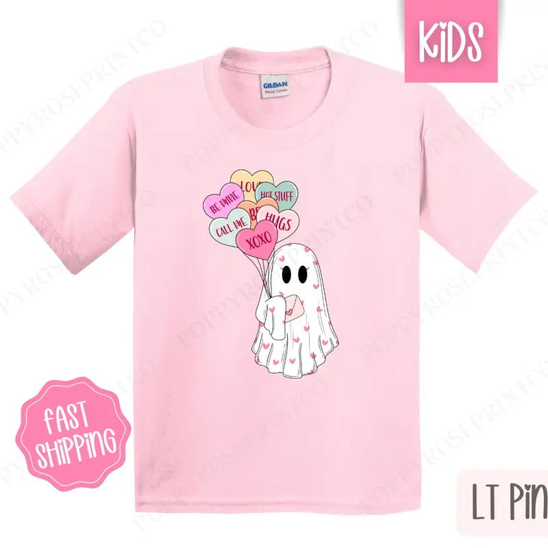Valentine's Ghost Kids Shirt - Valentine's Day Children's Tshirt - Cute Youth Tee Gildan Hoodie, Sweatshirt | PureTeeCo.com