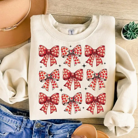 Valentines Day Heart Coquette Bow Sweatshirt Retro Valentine  , Valentines Coquette , Love , Valentine Mama , Girls Valentine