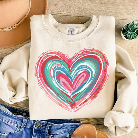 Valentines Day Heart Sweatshirt, Brushstroke Valentines Sweatshirt, Retro Valentine Shirt, Gift for Her