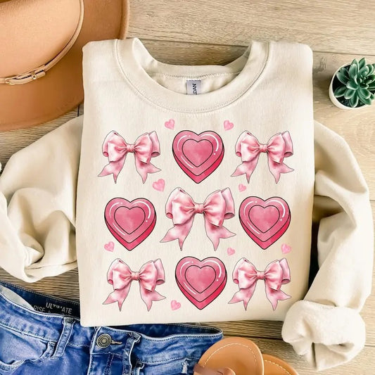 Valentines Day Sweatshirt Valentine Coquette , Valentines Heart , Retro Valentine , XOXO , Valentines Mama , Love , Pink Bow