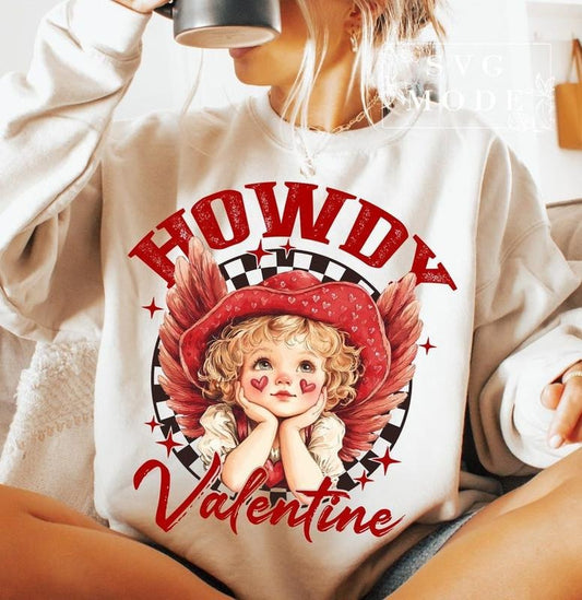 Valentines Day Sweatshirt, Howdy Valentine Sweatshirt, Cupid Valentines Sweatshirt, Retro Valentine Sweatshirt, Cupid Sweatshirt, Valentine Coquette Sweatshirt, Western Valentine Sweatshirt